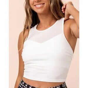 Nani  Women's Swimwear White Mesh Racerback Crop Top‎ NWT XS